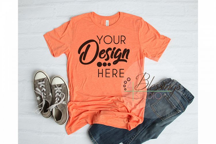 Bella Canvas 3413 Orange Unisex Triblend TShirt Mockup