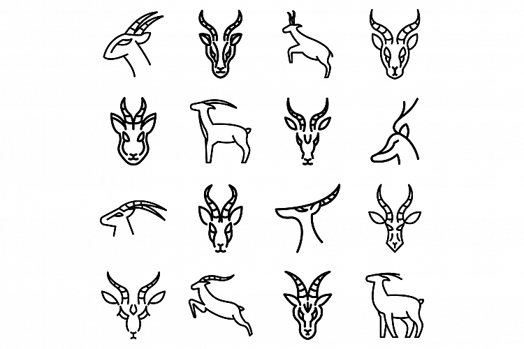 Gazelle icons set, outline style example image 1