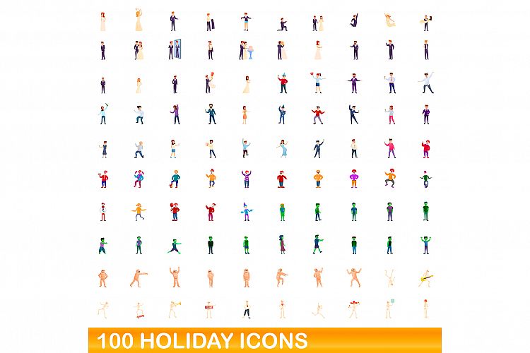 100 holiday icons set, cartoon style example image 1