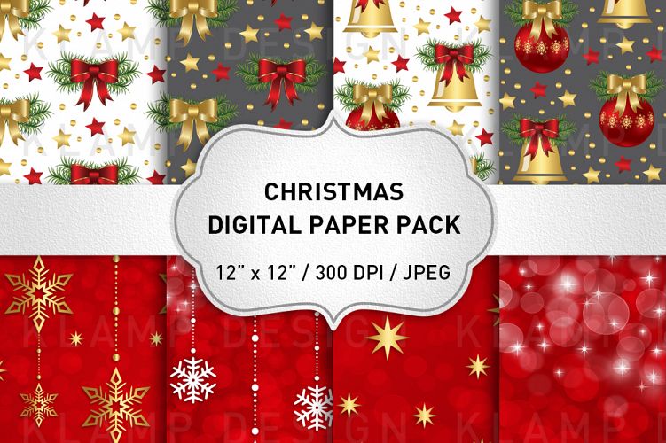 Red and Gold Christmas Digital Paper Pack / Backgrounds / Scrapbooking / Patterns / Printables / Card Making