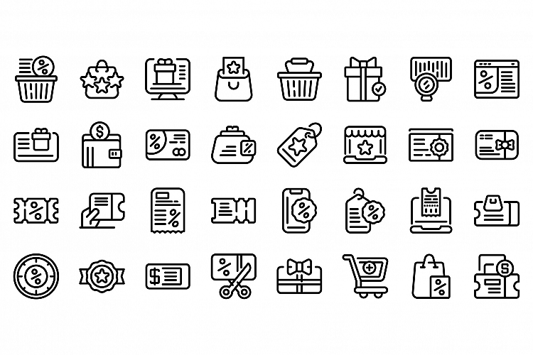 Online voucher icons set, outline style example image 1