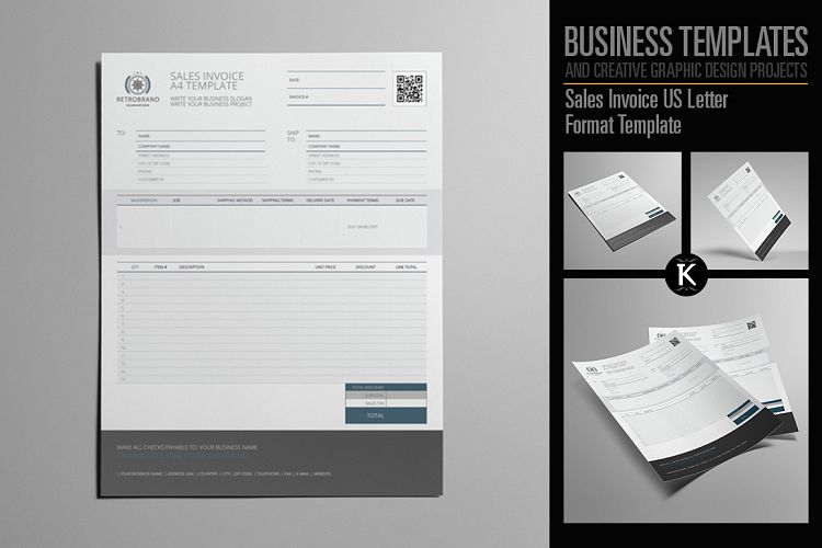 Sales Invoice US Letter Format Template