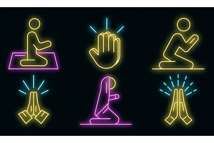 Prayer icons set vector neon example image 1