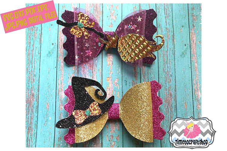 Halloween Witch and Broom Hair Bow Template Twin Set