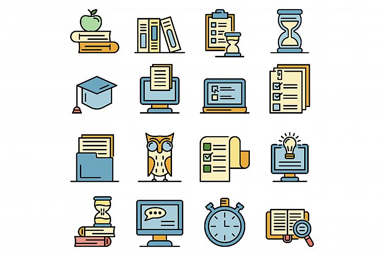 Preparation for exams icons vector flat example image 1