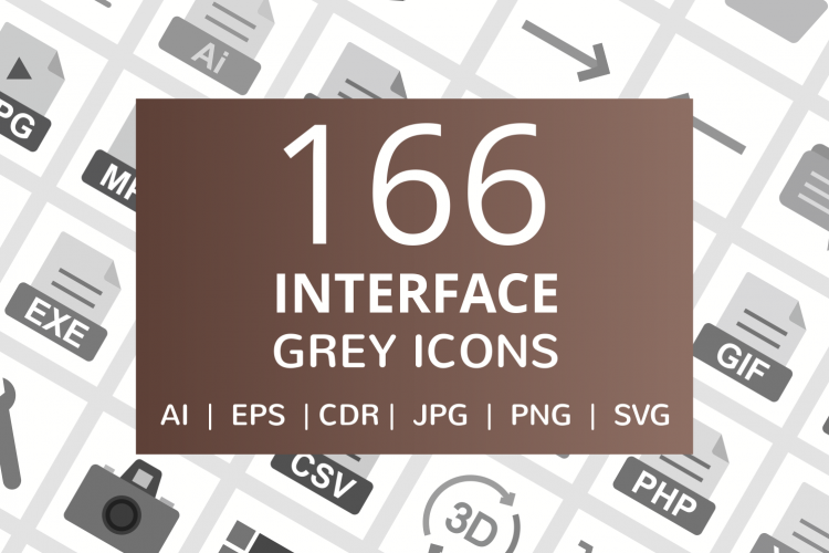 166 Interface Flat Greyscale Icons