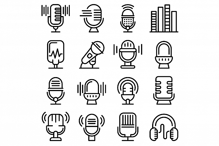 Podcast icons set, outline style example image 1