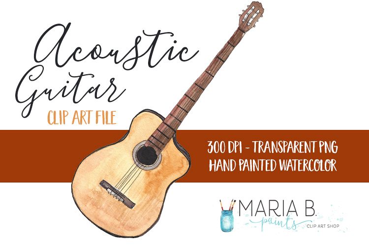 Acoustic Guitar Watercolor Clip Art PNG