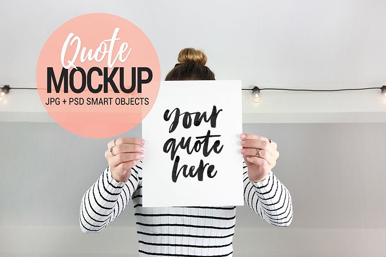 Woman holding quote mockup, feminine styled stock photo