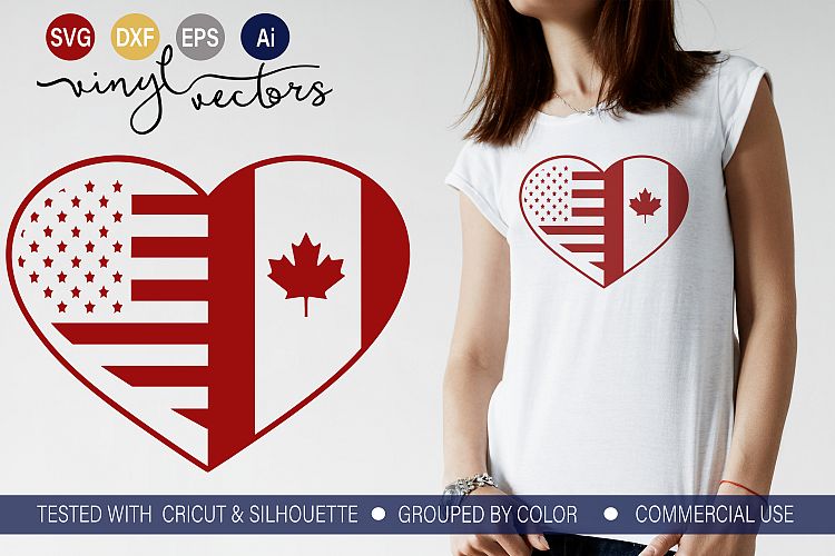 Canadian American Flag Heart DXF SVG Cut File