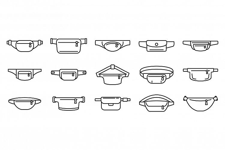 Fashion waist bag icons set, outline style example image 1