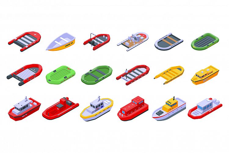 Rescue boat icons set, isometric style example image 1