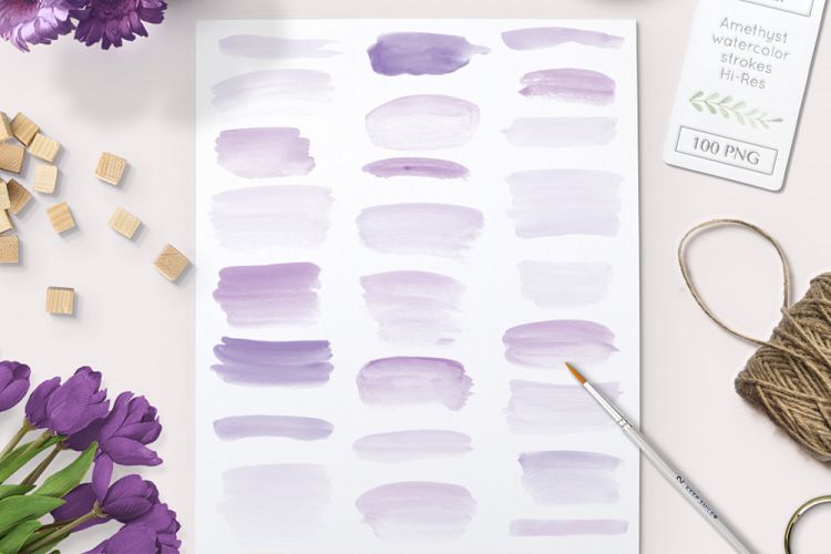 watercolor brush strokes purple clipart graphics - 100 PNG 