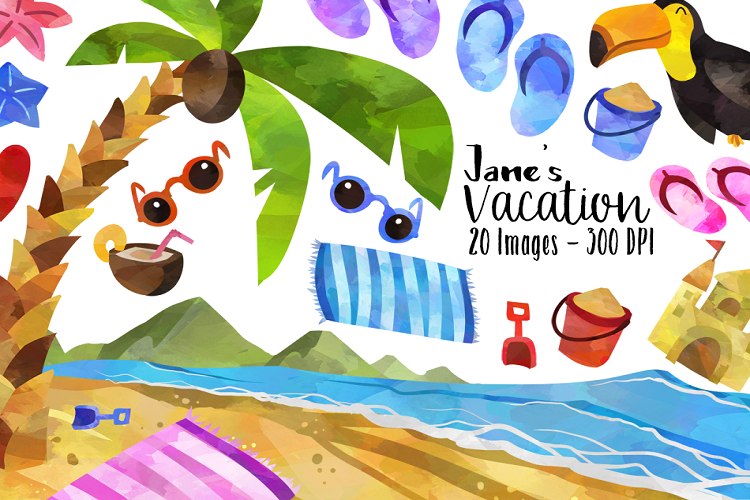 Watercolor Tropical Vacation Clipart