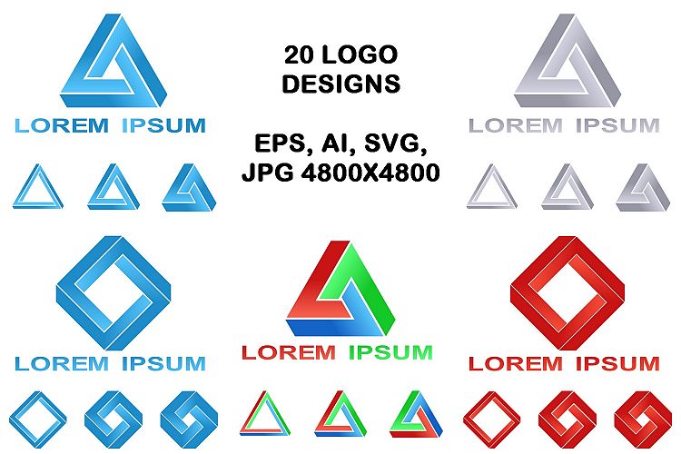 20 impossible polygon logo designs (EPS, AI, SVG, JPG 4800x4800)
