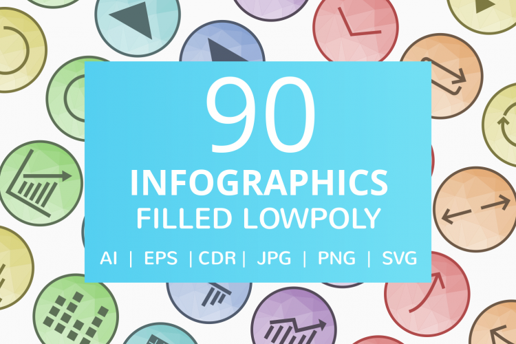 90 Infographics Filled Low Poly Icons