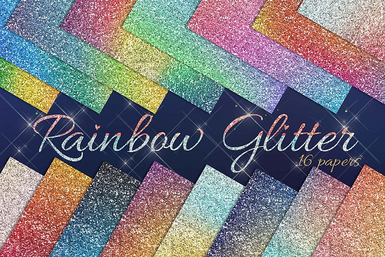 16 Rainbow Glitter Digital Papers, Gradient Ombre Glitter