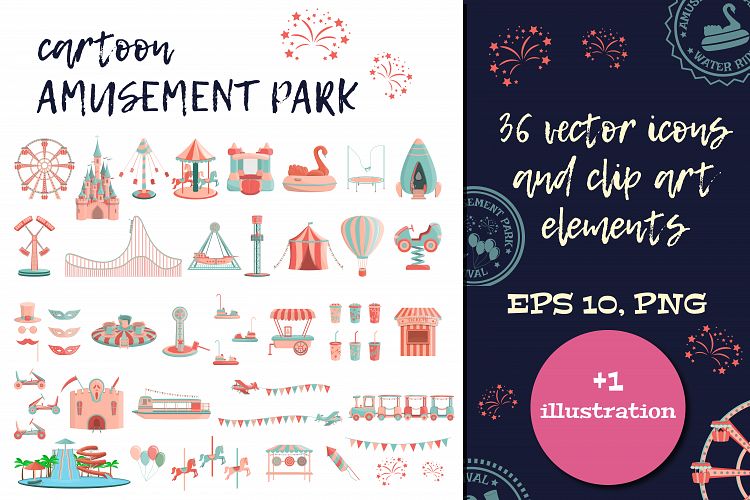 Cartoon amusement park ICON SET.