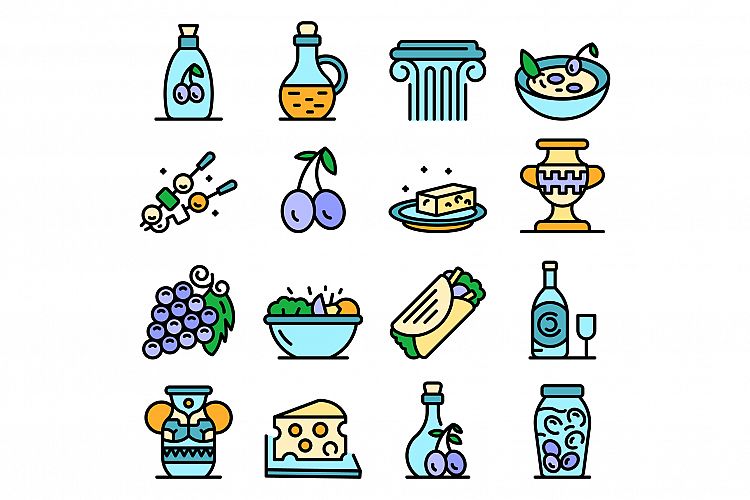 Greek cuisine icons vector flat example image 1