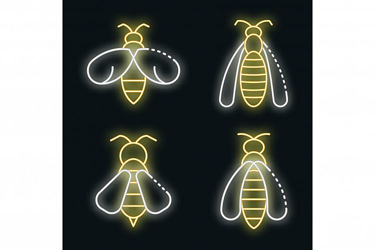 Wasp icons set vector neon example image 1