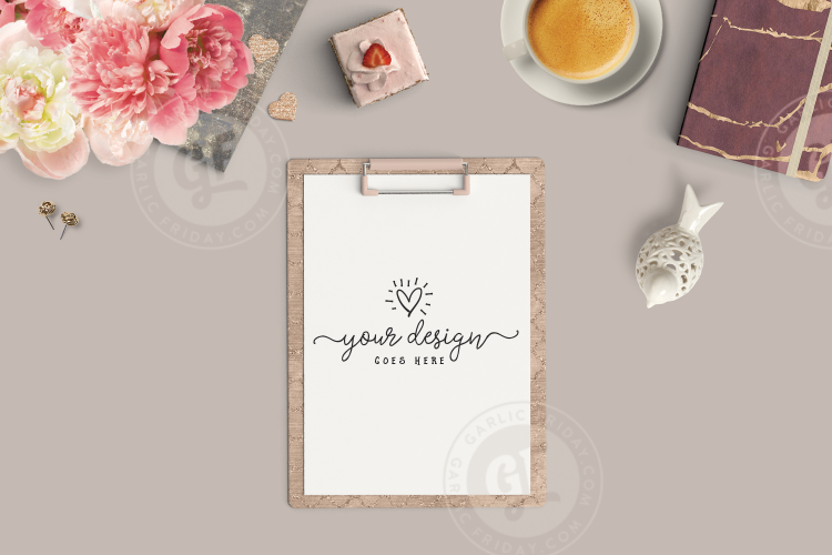 Feminine Clipboard Mockup - Burgundy Styled Desktop Scene