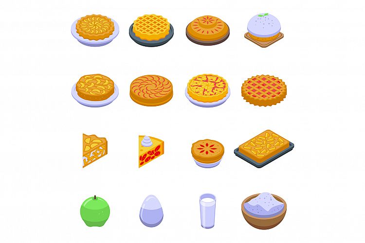 Apple pie icons set, isometric style example image 1