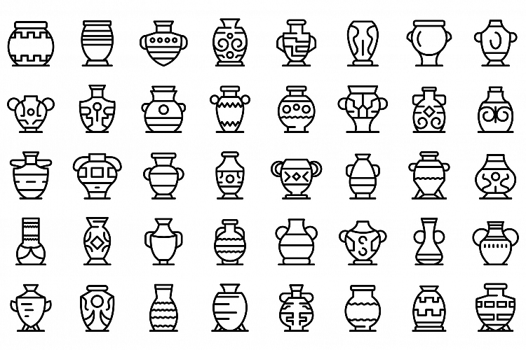Amphora icons set, outline style