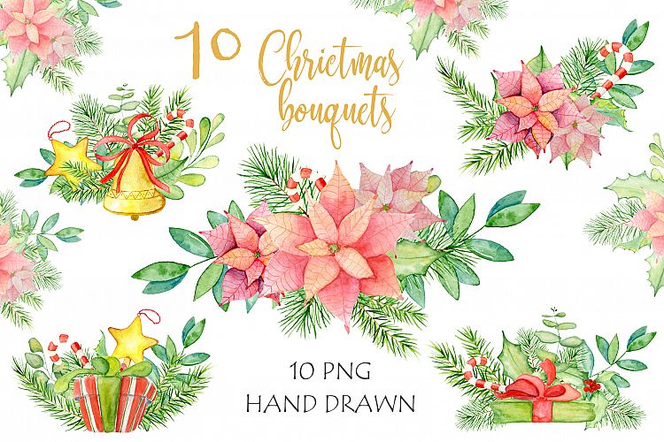 Christmas watercolor bouquets