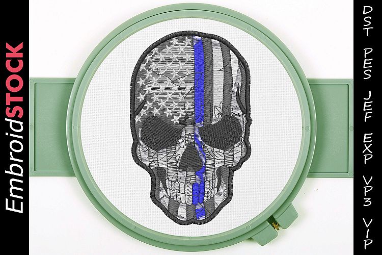 Download Thin Blue Line Skull US Flag Embroidery Design (434861 ...