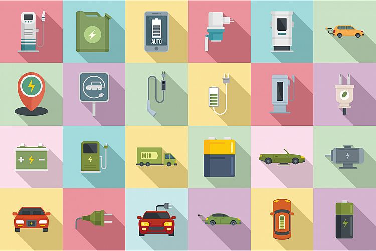 Hybrid car icons set, flat style example image 1