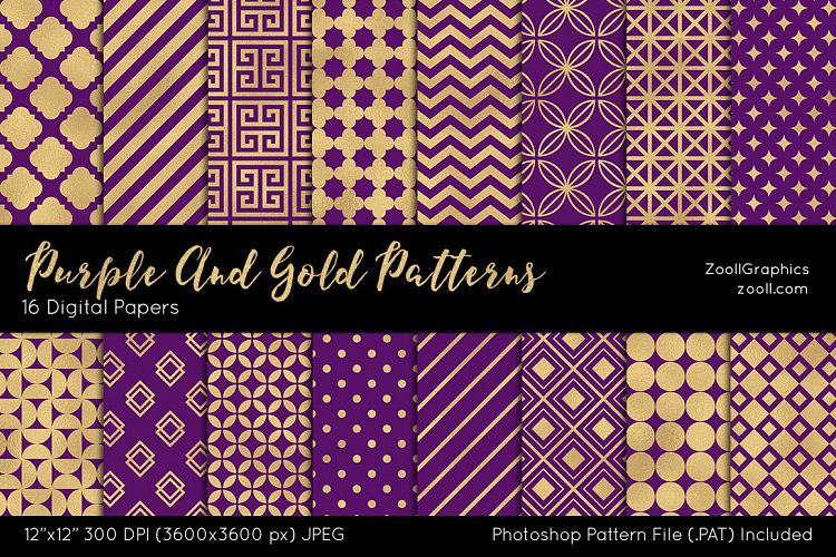 Purple And Gold Digital Papers