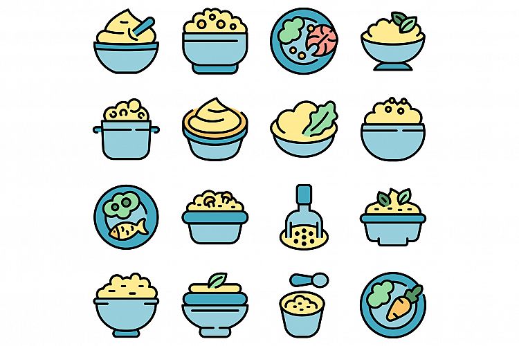 Mashed potatoes icons set vector flat example image 1