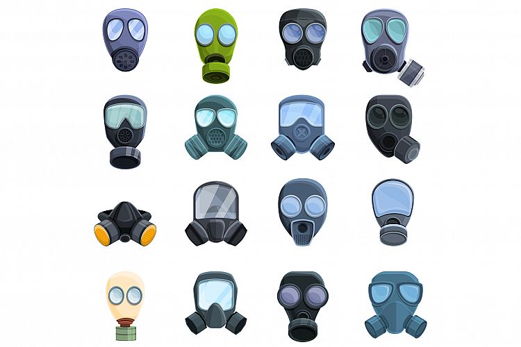 Gas mask icons set, cartoon style example image 1