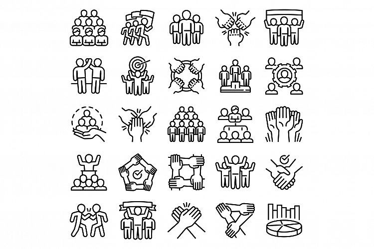 Cohesion icon set, outline style