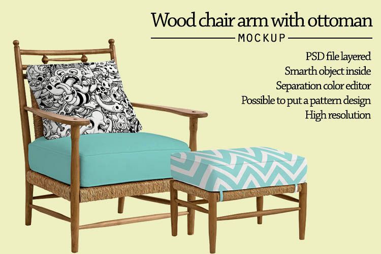 Wood chair and ottoman Mockup