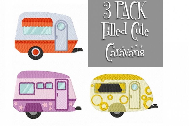 CARAVAN Multipack ~ 3 Filled Caravan Machine Embroidery Designs - Instant Download ~ Lets Go On Holidays!