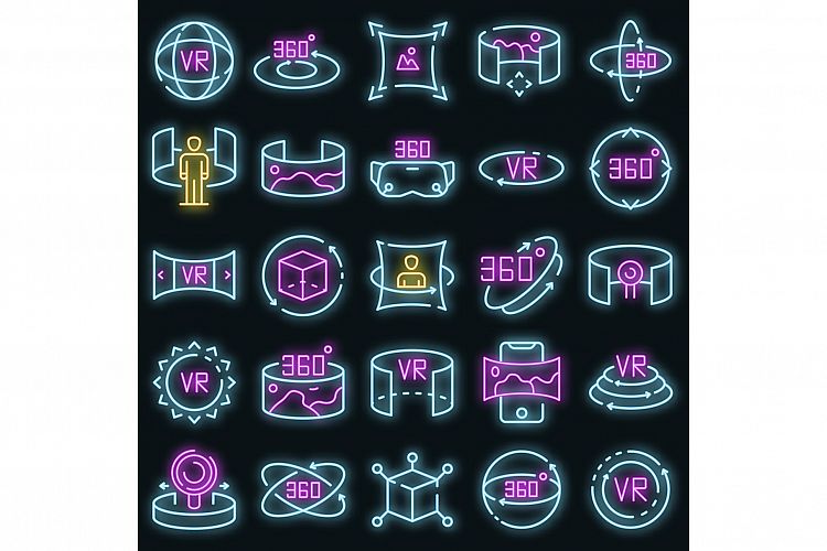 360 degrees icons set vector neon example image 1
