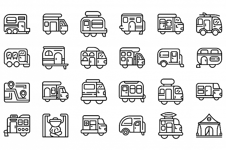 Auto camping icons set, outline style example image 1