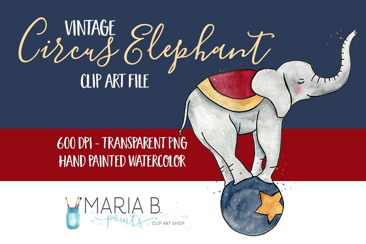 Vintage Circus Elephant Watercolor Clip Art PNG