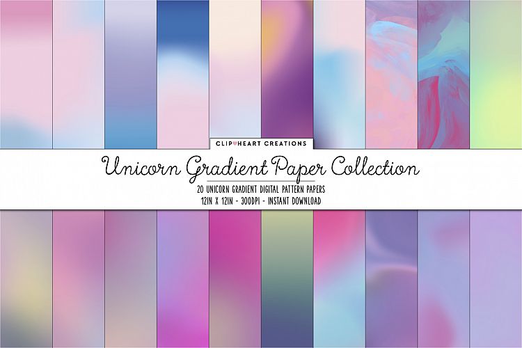 Unicorn Themed Gradient Paper Digital Papers - 20 papers