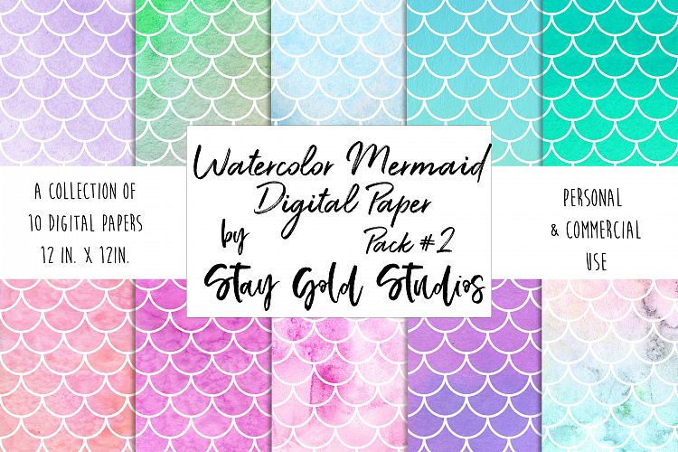 Watercolor Mermaid Patterns - Pack #2