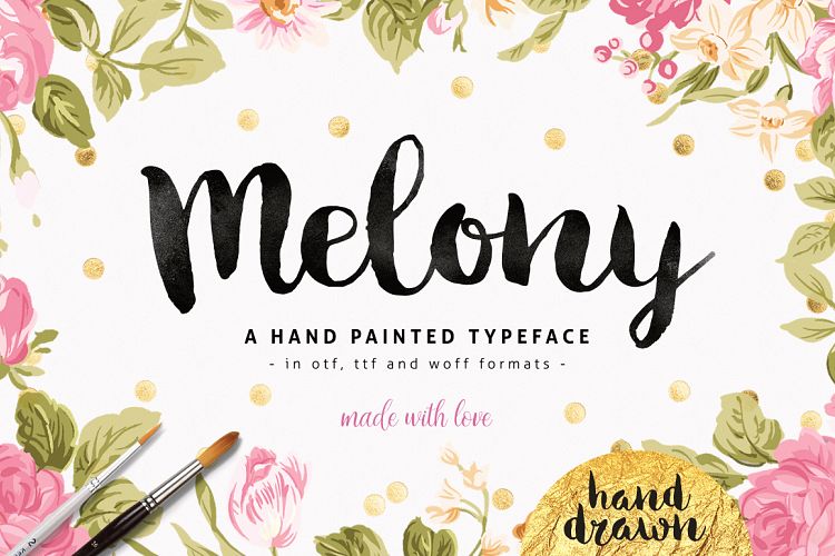 Melony Script, Hand Drawn Brush Font