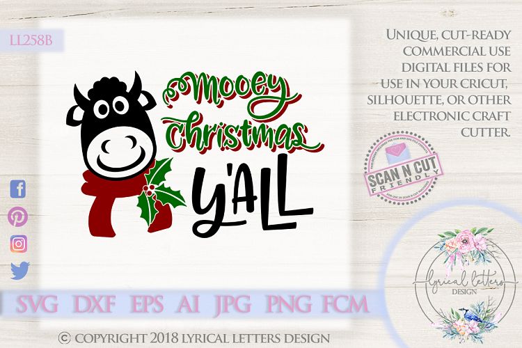 NEW! Farmhouse Christmas Mooey Christmas Cow SVG LL258B