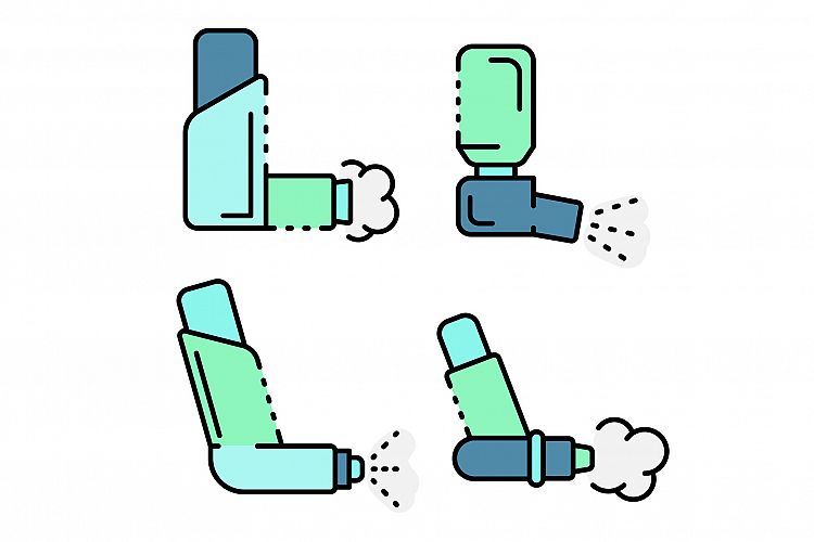 Inhaler icons set line color vector