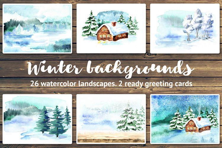Winter backgrounds. Watercolor landscape