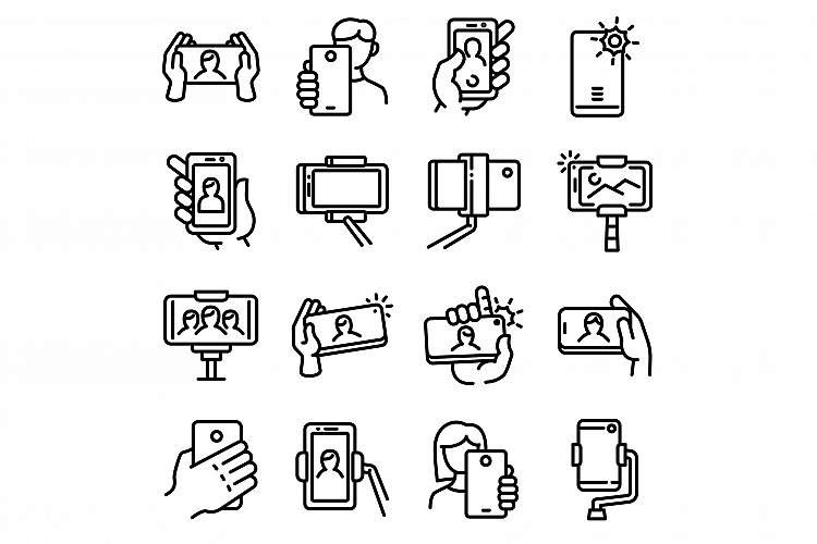 Selfie icons set, outline style example image 1