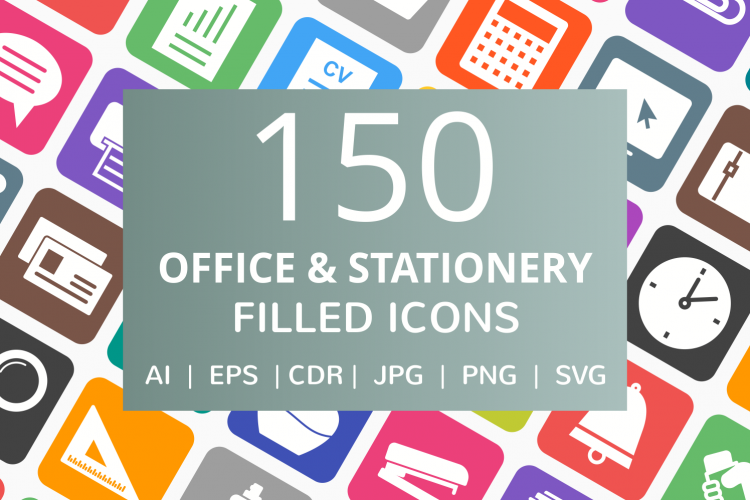 150 Office   Stationery Filled Round Corner Icons