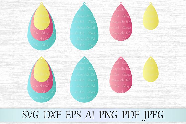 Stacked earrings svg, Earring template cut file, Drop earrings svg, Pendant svg, Tear drop svg file, Earrings with hole, Leather earrings