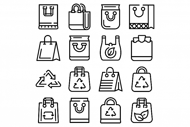 Eco bag icons set, outline style example image 1