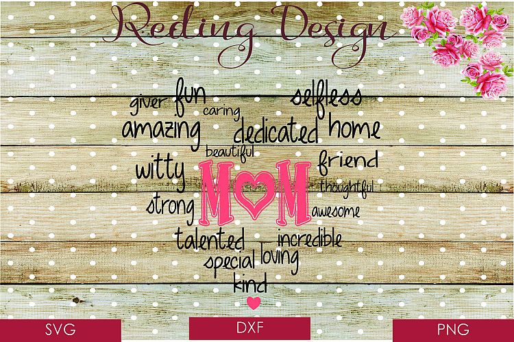 Mom Word Heart SVG DXF PNG Digital Cut Files